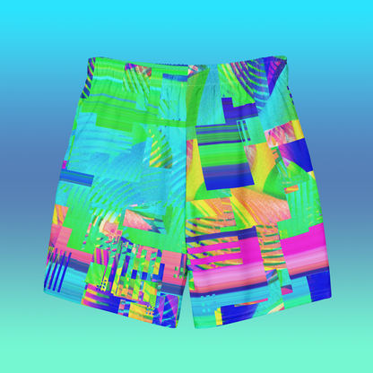 Colorful Glitch 80's Swim Trunks | Vaporwave Aesthetic Summer Wear Swimsuit | 2XS-6XL