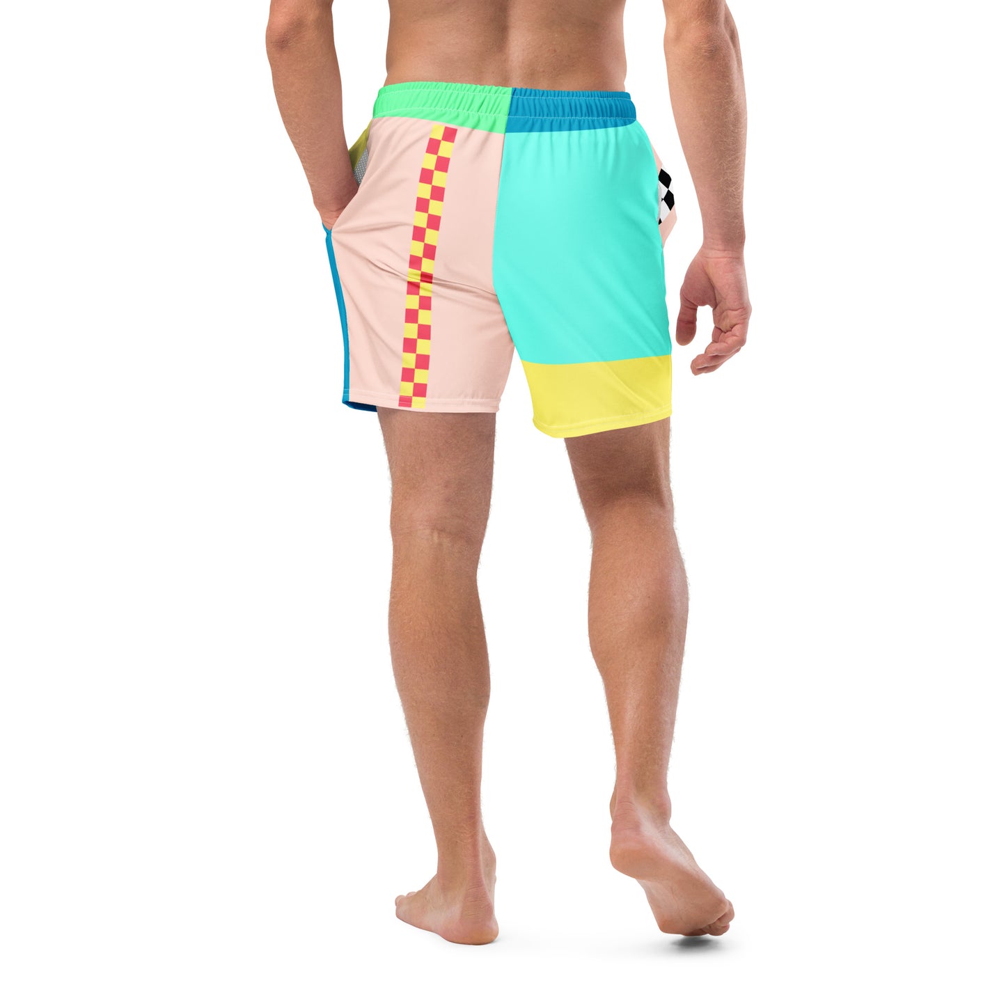 Color Block Pastel Swim Trunks Asymmetric Rainbow | Aesthetic Kawaii Skater Summer Apparel 2XS-6XL