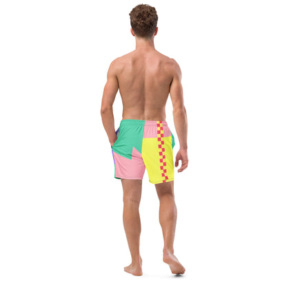 Color Block Checkerboard Swim Trunks Asymmetric | Aesthetic Skater Summer Shorts 2XS-6XL