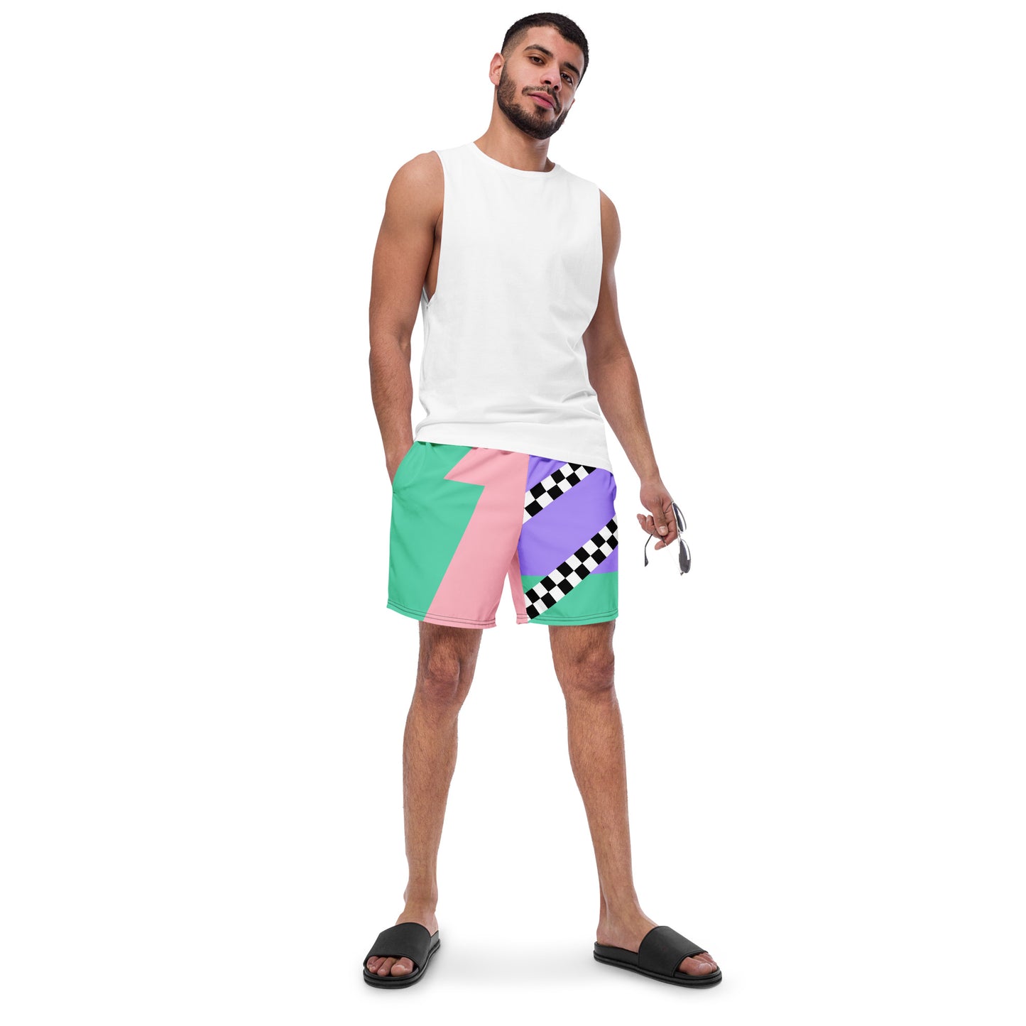 Color Block Checkerboard Swim Trunks Asymmetric | Aesthetic Skater Summer Shorts 2XS-6XL