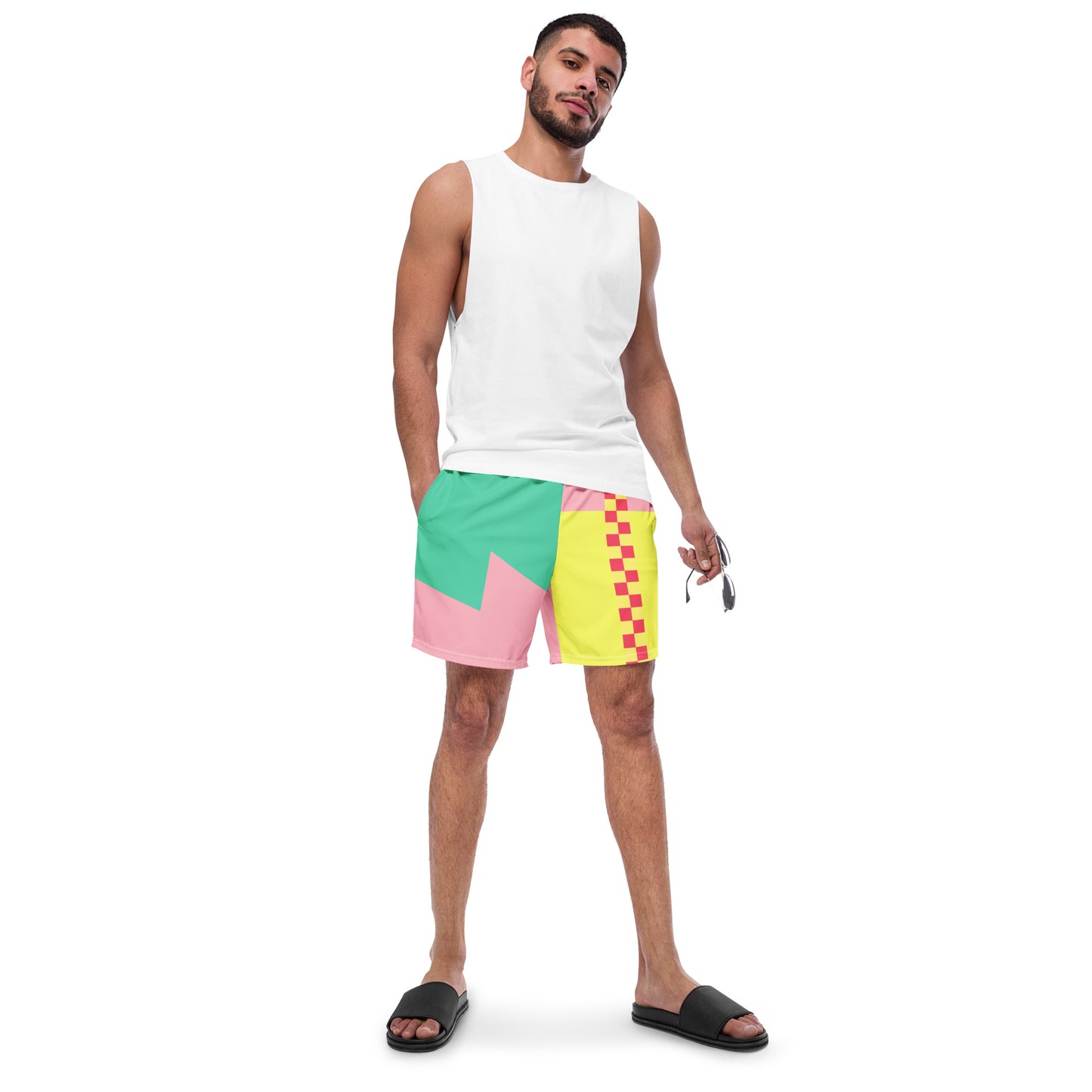 Color Block Checkerboard Swim Trunks Asymmetric | Aesthetic Skater Summer Shorts 2XS-6XL