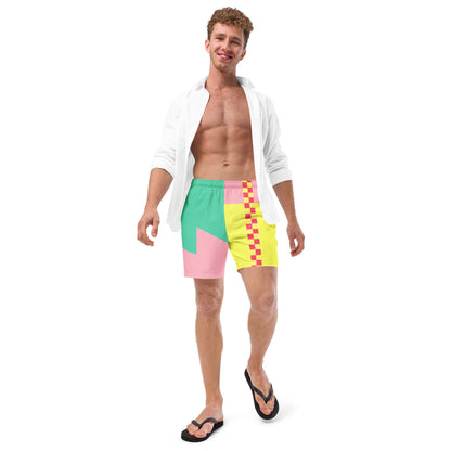 Color Block Checkerboard Swim Trunks Asymmetric | Aesthetic Skater Summer Shorts 2XS-6XL