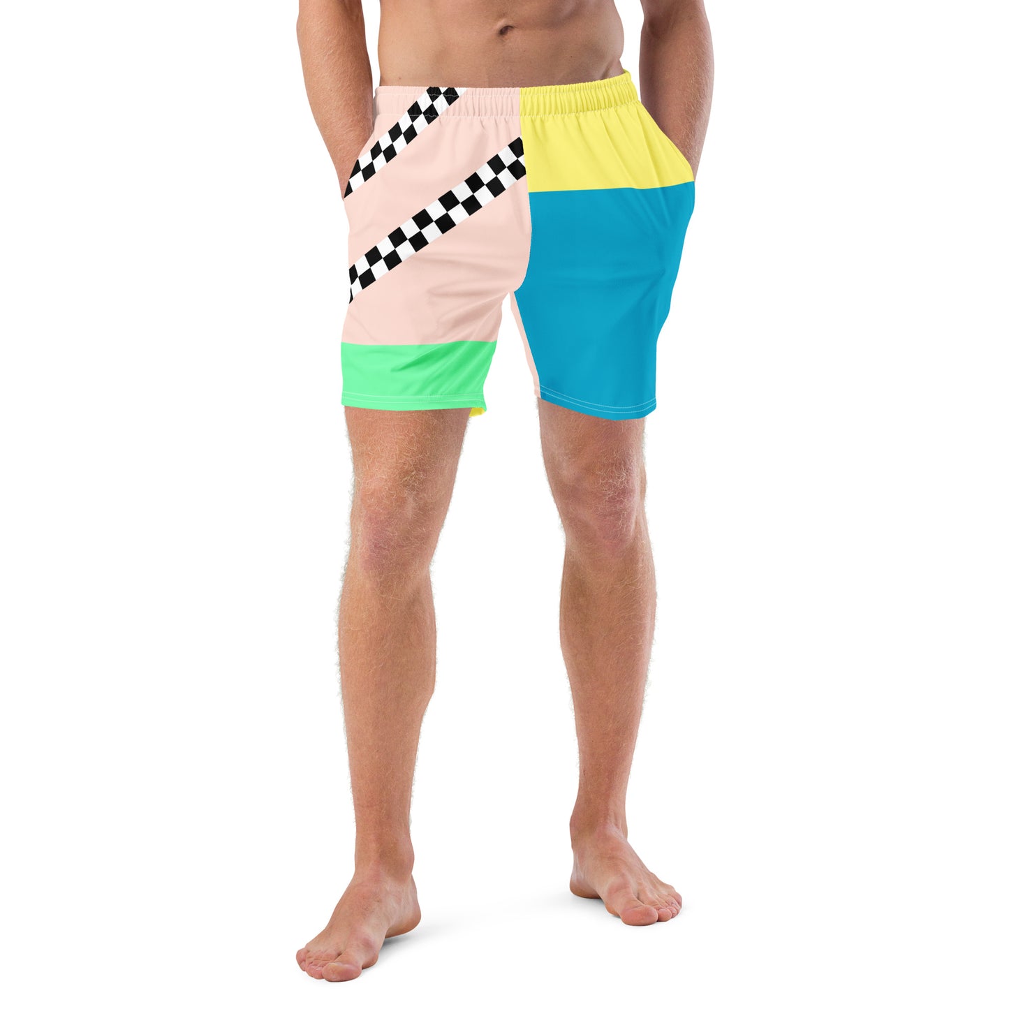 Color Block Pastel Swim Trunks Asymmetric Rainbow | Aesthetic Kawaii Skater Summer Apparel 2XS-6XL