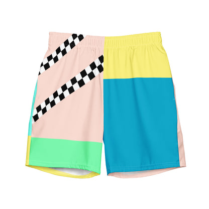 Color Block Pastel Swim Trunks Asymmetric Rainbow | Aesthetic Kawaii Skater Summer Apparel 2XS-6XL