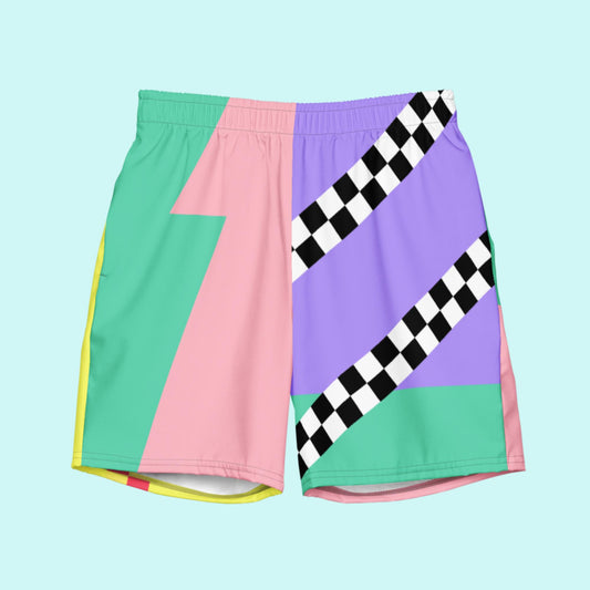 Color Block Checkerboard Swim Trunks Asymmetric | Aesthetic Skater Summer Shorts 2XS-6XL