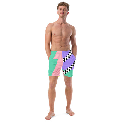 Color Block Checkerboard Swim Trunks Asymmetric | Aesthetic Skater Summer Shorts 2XS-6XL