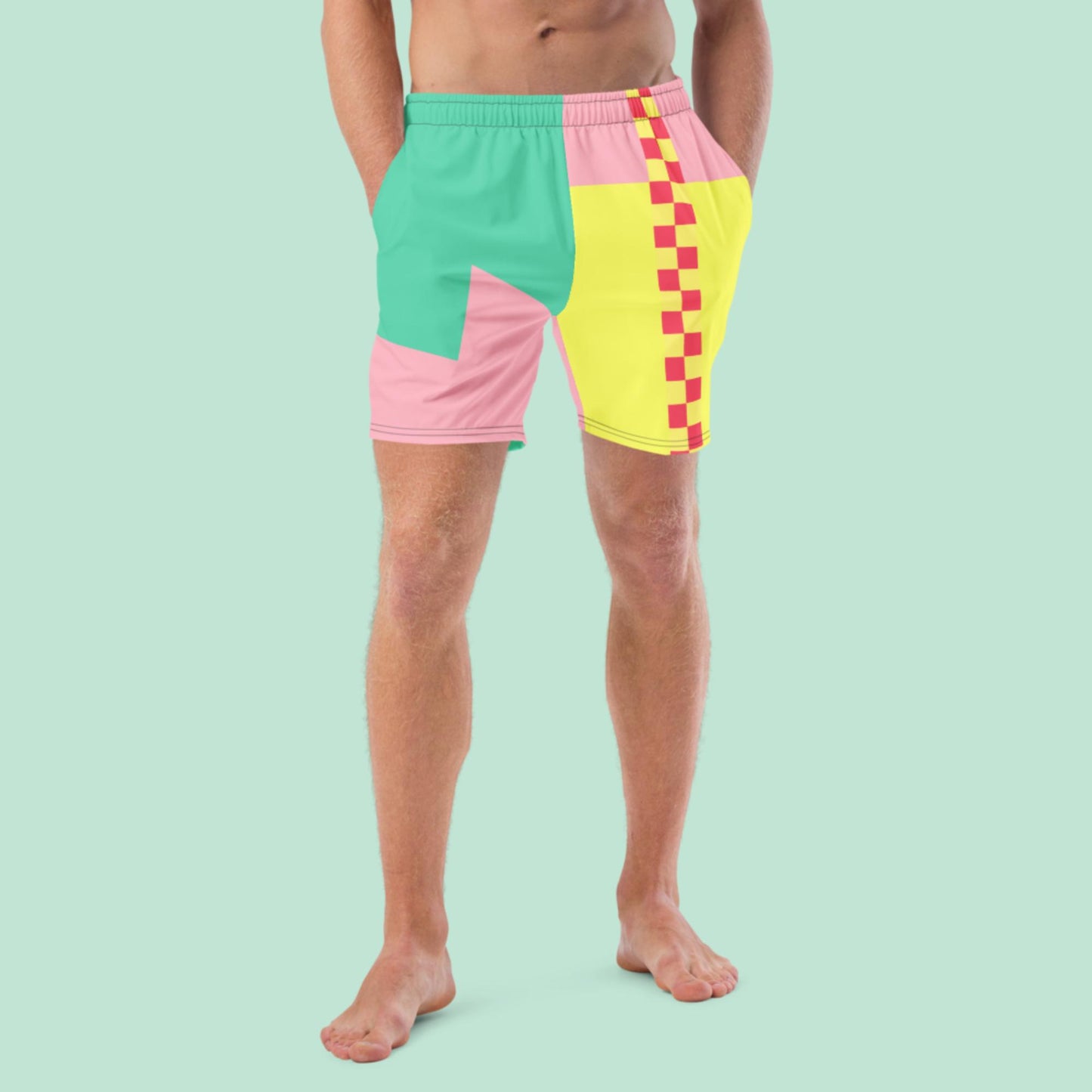 Color Block Checkerboard Swim Trunks Asymmetric | Aesthetic Skater Summer Shorts 2XS-6XL