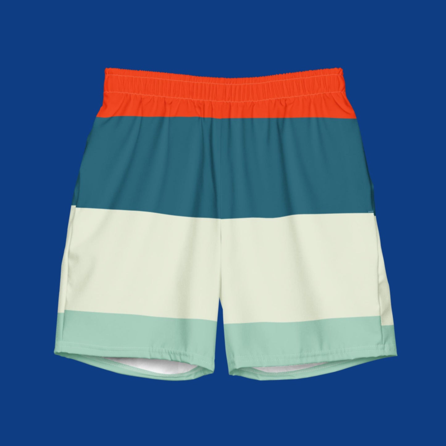 70's Color Block Men's Swim Trunks with Pockets | Aesthetic Retro Summer Shorts 2XS-6XL