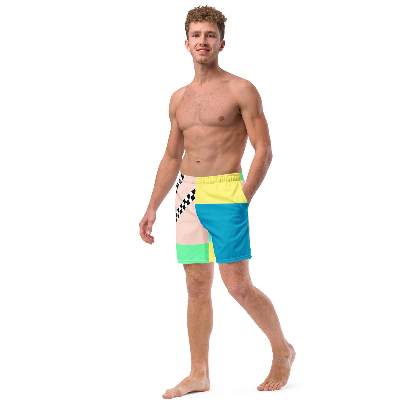 Color Block Pastel Swim Trunks Asymmetric Rainbow | Aesthetic Kawaii Skater Summer Apparel 2XS-6XL