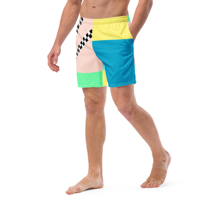 Color Block Pastel Swim Trunks Asymmetric Rainbow | Aesthetic Kawaii Skater Summer Apparel 2XS-6XL