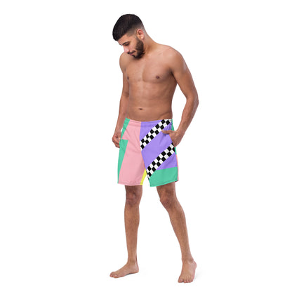 Color Block Checkerboard Swim Trunks Asymmetric | Aesthetic Skater Summer Shorts 2XS-6XL