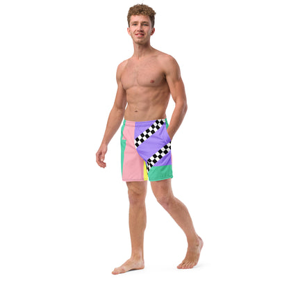 Color Block Checkerboard Swim Trunks Asymmetric | Aesthetic Skater Summer Shorts 2XS-6XL