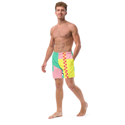 Color Block Checkerboard Swim Trunks Asymmetric | Aesthetic Skater Summer Shorts 2XS-6XL