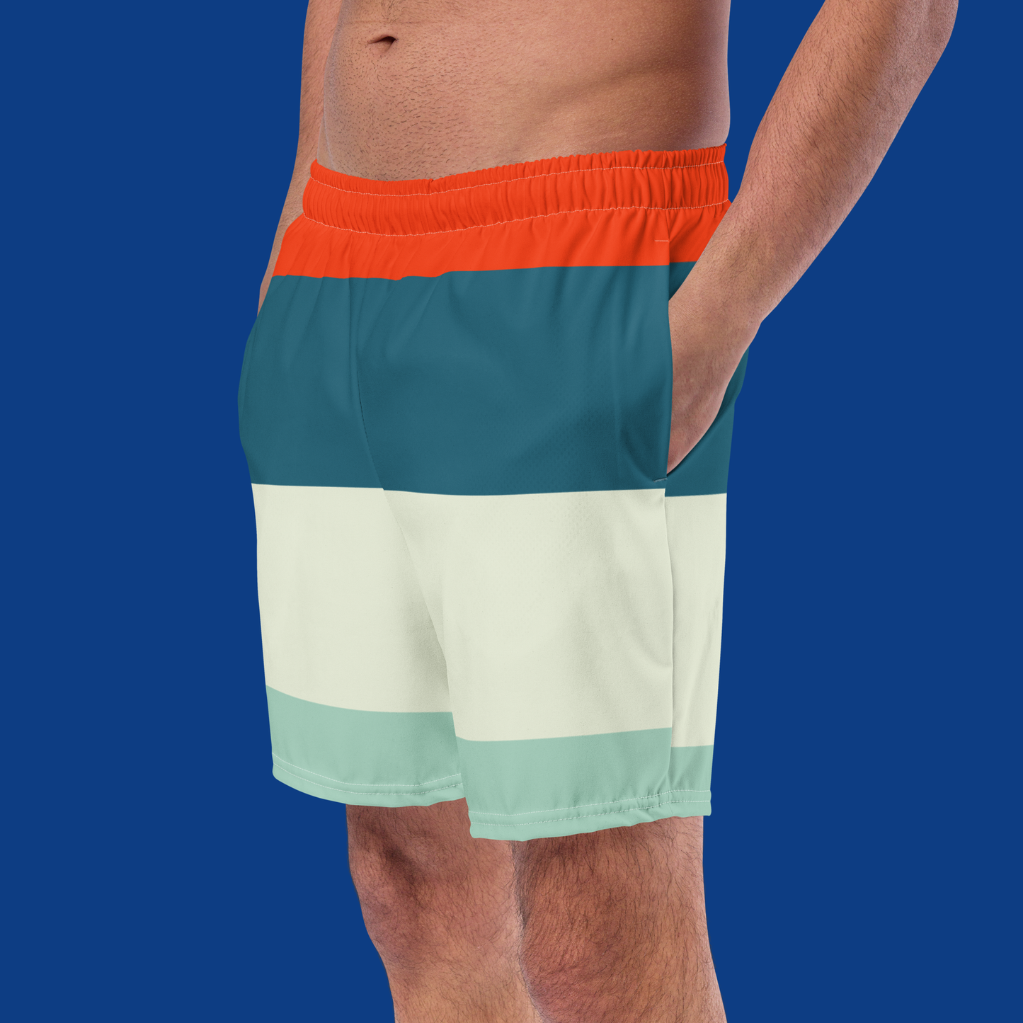 70's Color Block Men's Swim Trunks with Pockets | Aesthetic Retro Summer Shorts 2XS-6XL