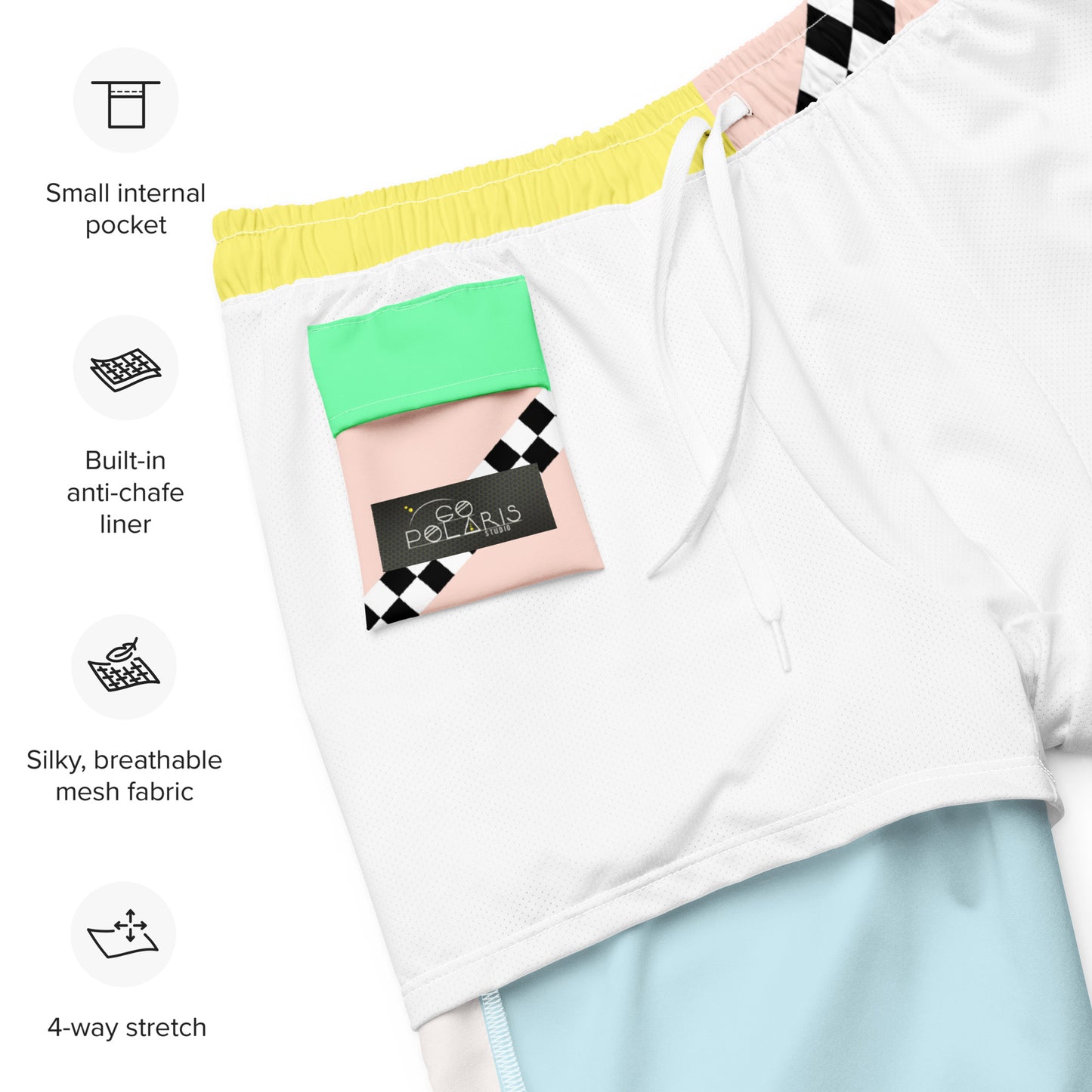 Color Block Pastel Swim Trunks Asymmetric Rainbow | Aesthetic Kawaii Skater Summer Apparel 2XS-6XL