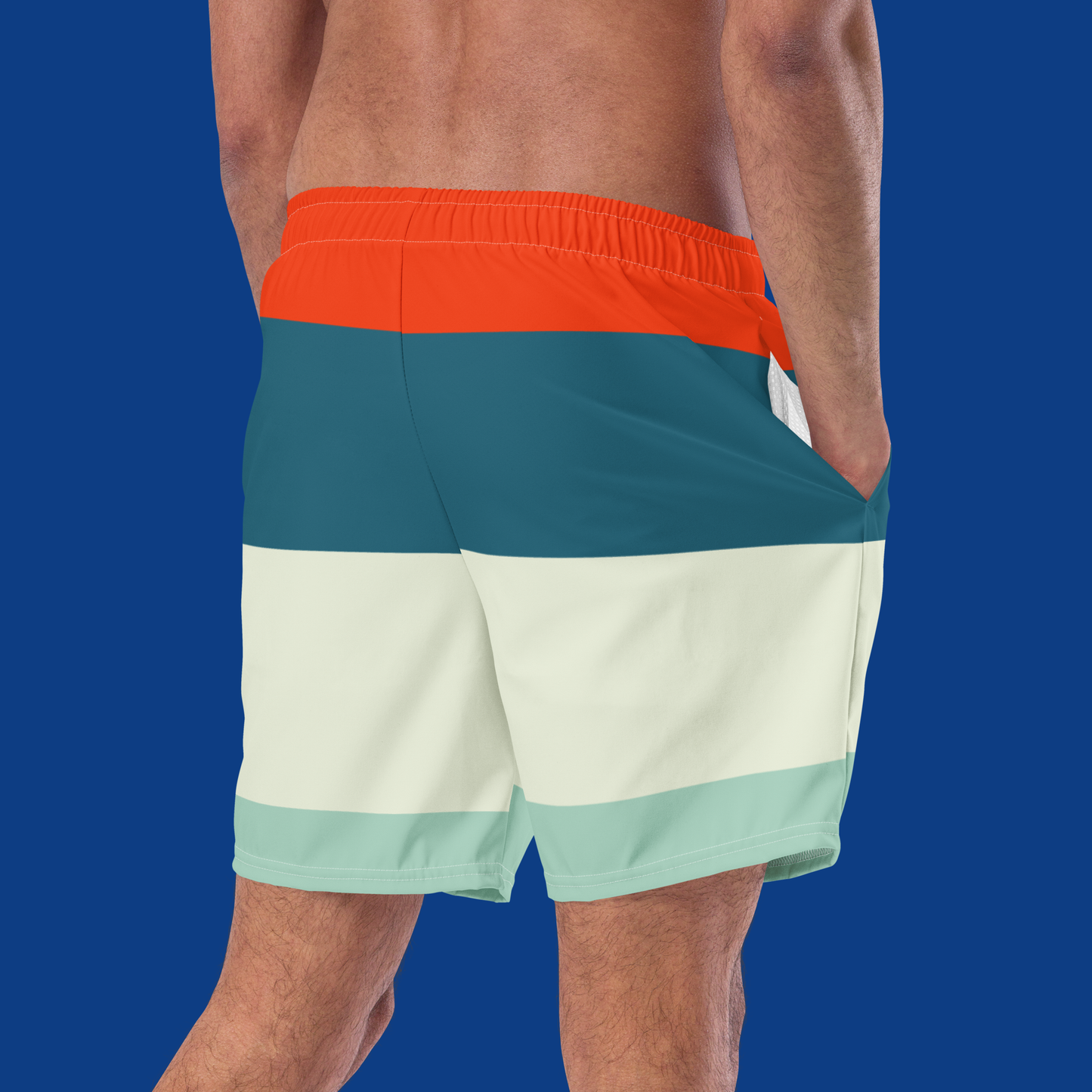 70's Color Block Men's Swim Trunks with Pockets | Aesthetic Retro Summer Shorts 2XS-6XL