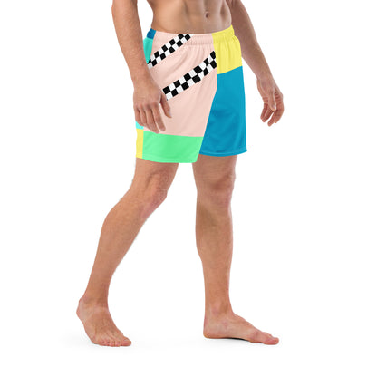 Color Block Pastel Swim Trunks Asymmetric Rainbow | Aesthetic Kawaii Skater Summer Apparel 2XS-6XL