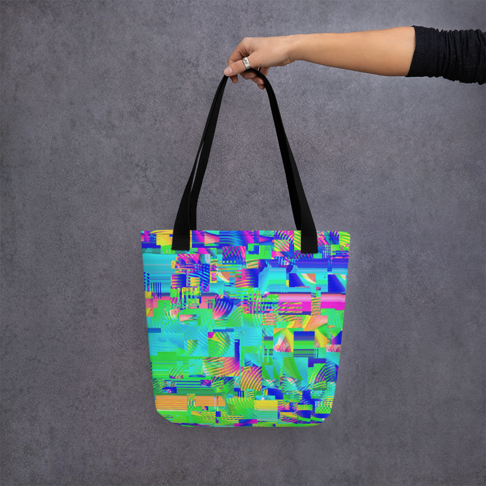 Colorful Rainbow Glitch Tote Bag Purse 15" x 15" | 80s 90s Skating Rink Aesthetic