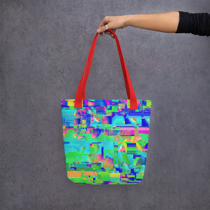 Colorful Rainbow Glitch Tote Bag Purse 15" x 15" | 80s 90s Skating Rink Aesthetic