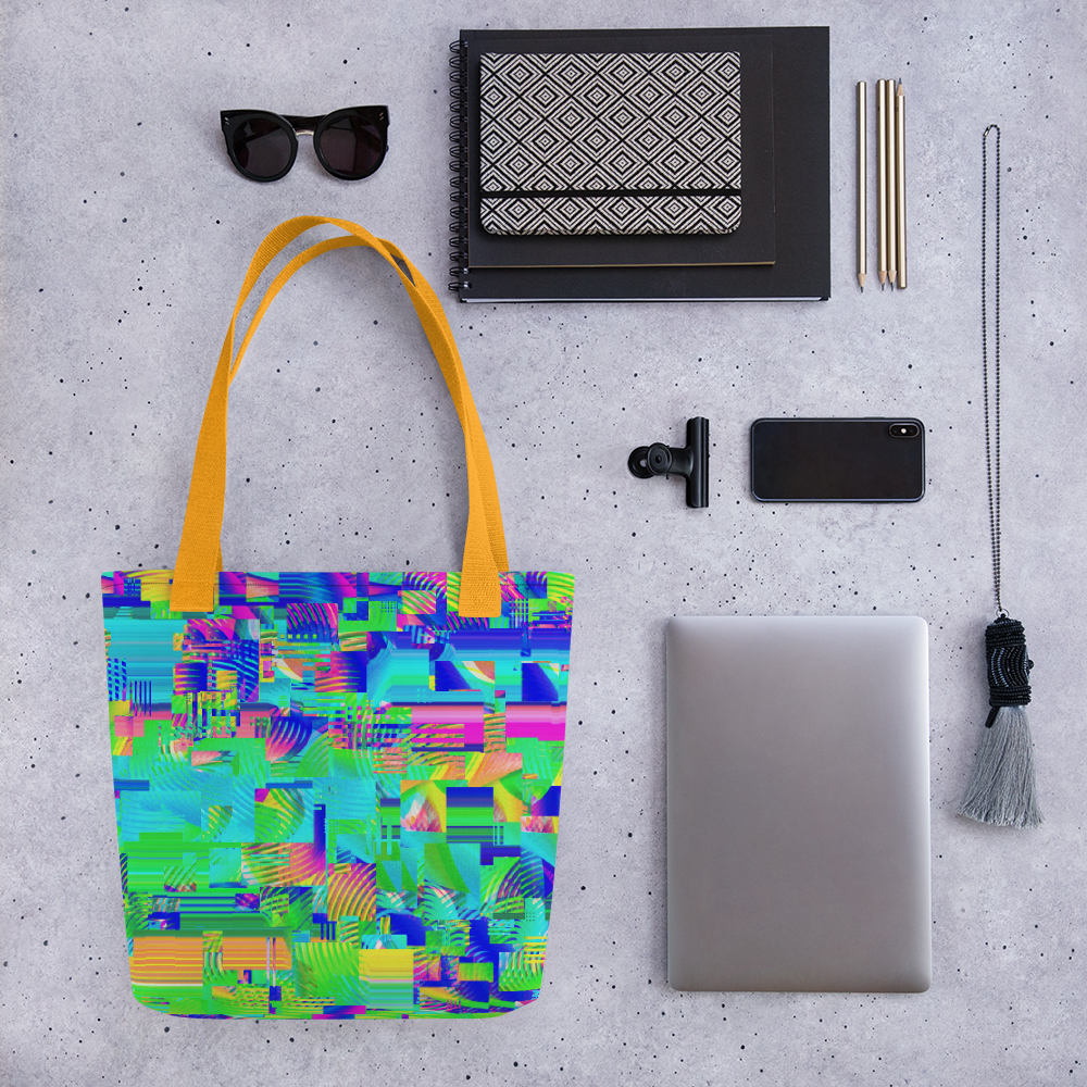 Colorful Rainbow Glitch Tote Bag Purse 15" x 15" | 80s 90s Skating Rink Aesthetic