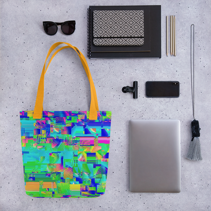 Colorful Rainbow Glitch Tote Bag Purse 15" x 15" | 80s 90s Skating Rink Aesthetic