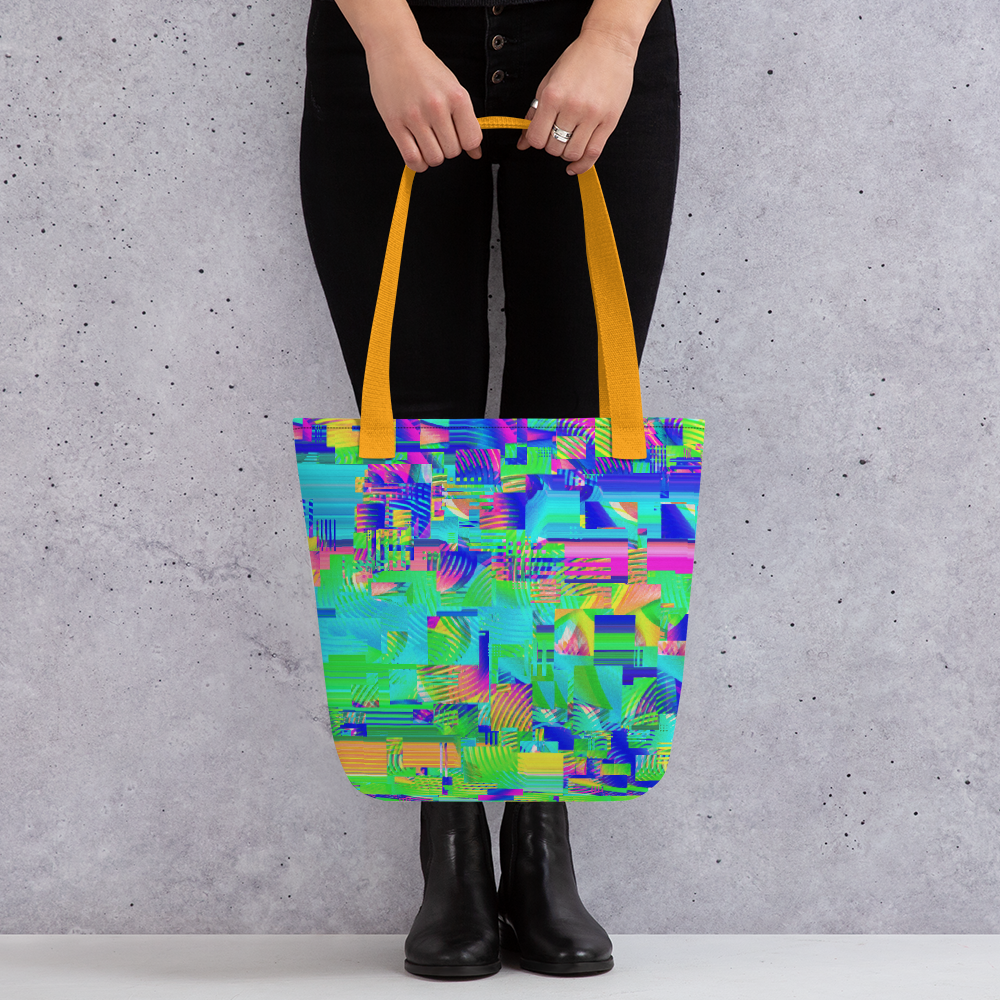 Colorful Rainbow Glitch Tote Bag Purse 15" x 15" | 80s 90s Skating Rink Aesthetic