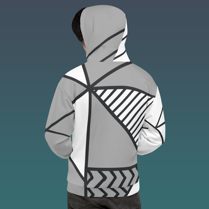 Abstract Pattern Hoodie | Grayscale Geometric Asymmetrical Apparel