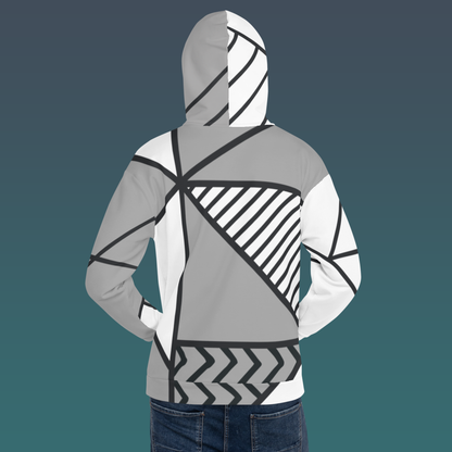 Abstract Pattern Hoodie | Grayscale Geometric Asymmetrical Apparel