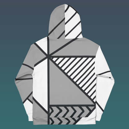 Abstract Pattern Hoodie | Grayscale Geometric Asymmetrical Apparel