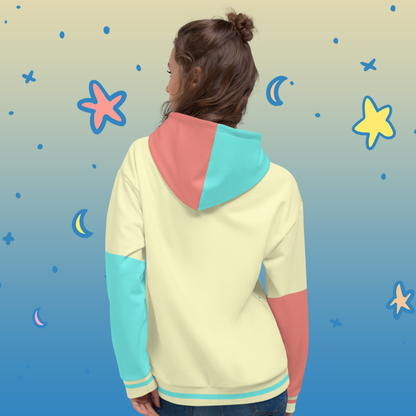 Cute Moon & Stars Color Block Hoodie | Cute Pastel Aesthetic Kidcore Unisex Sweatshirt