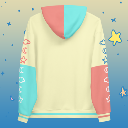 Cute Moon & Stars Color Block Hoodie | Cute Pastel Aesthetic Kidcore Unisex Sweatshirt