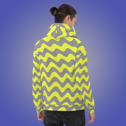 Trippy Wavy Striped Hoodie | Abstract Gray and Yellow Psychedelic Statement Aesthetic Streetwear