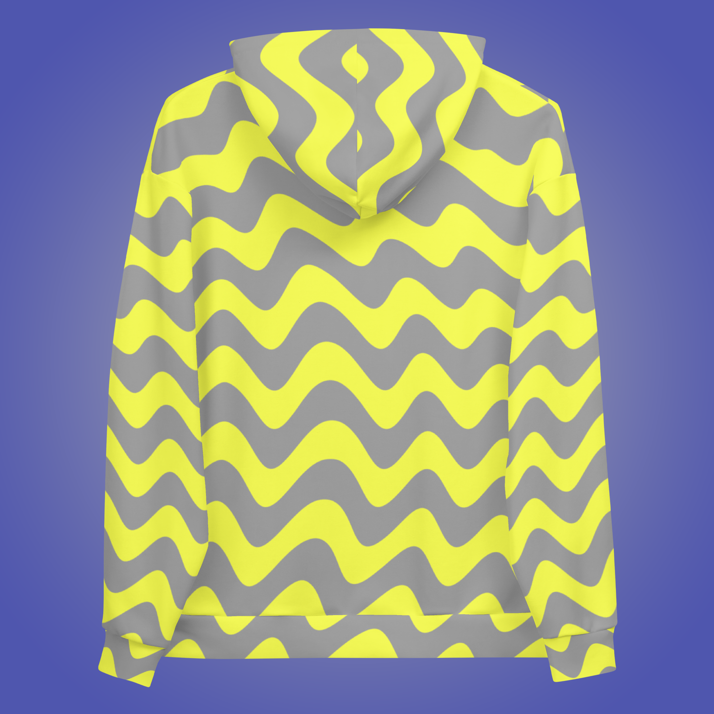 Trippy Wavy Striped Hoodie | Abstract Gray and Yellow Psychedelic Statement Aesthetic Streetwear