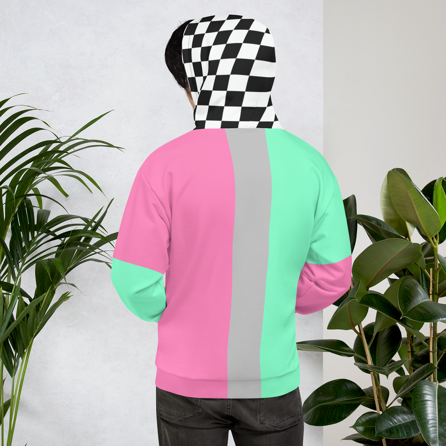 Color Block Watermelon Hoodie Mint Pink Unisex Fit | Aesthetic Kawaii Skater Checkerboard Apparel XS-3XL