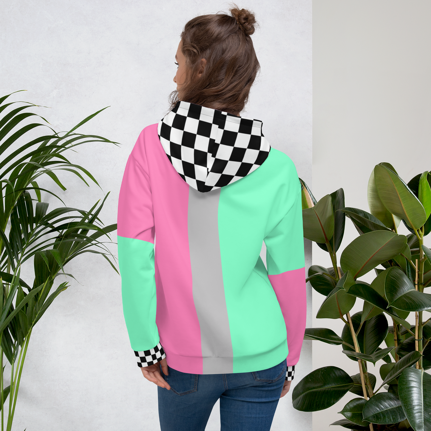 Color Block Watermelon Hoodie Mint Pink Unisex Fit | Aesthetic Kawaii Skater Checkerboard Apparel XS-3XL