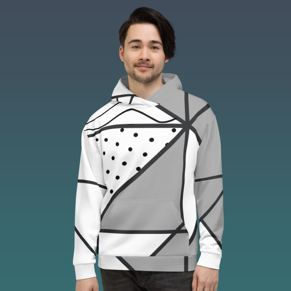 Abstract Pattern Hoodie | Grayscale Geometric Asymmetrical Apparel