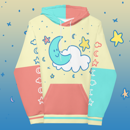 Cute Moon & Stars Color Block Hoodie | Cute Pastel Aesthetic Kidcore Unisex Sweatshirt