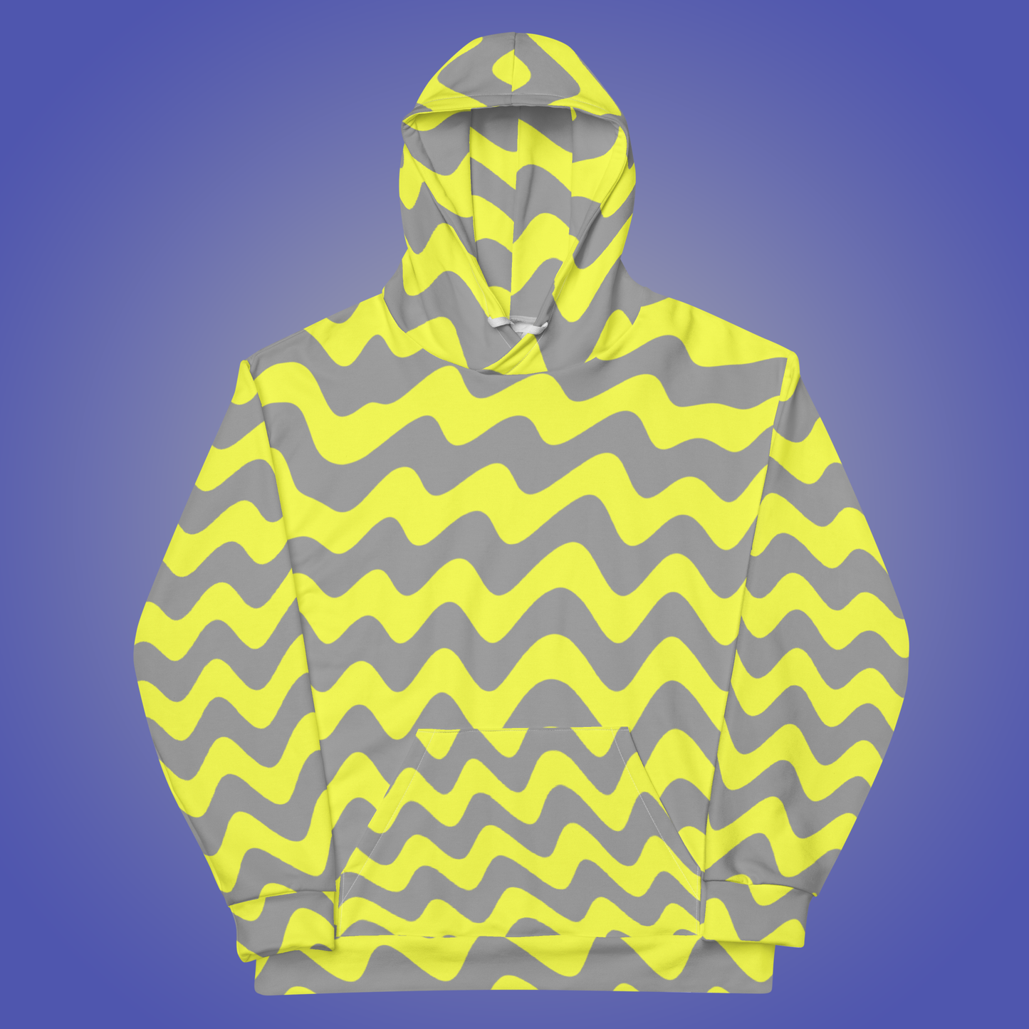 Trippy Wavy Striped Hoodie | Abstract Gray and Yellow Psychedelic Statement Aesthetic Streetwear