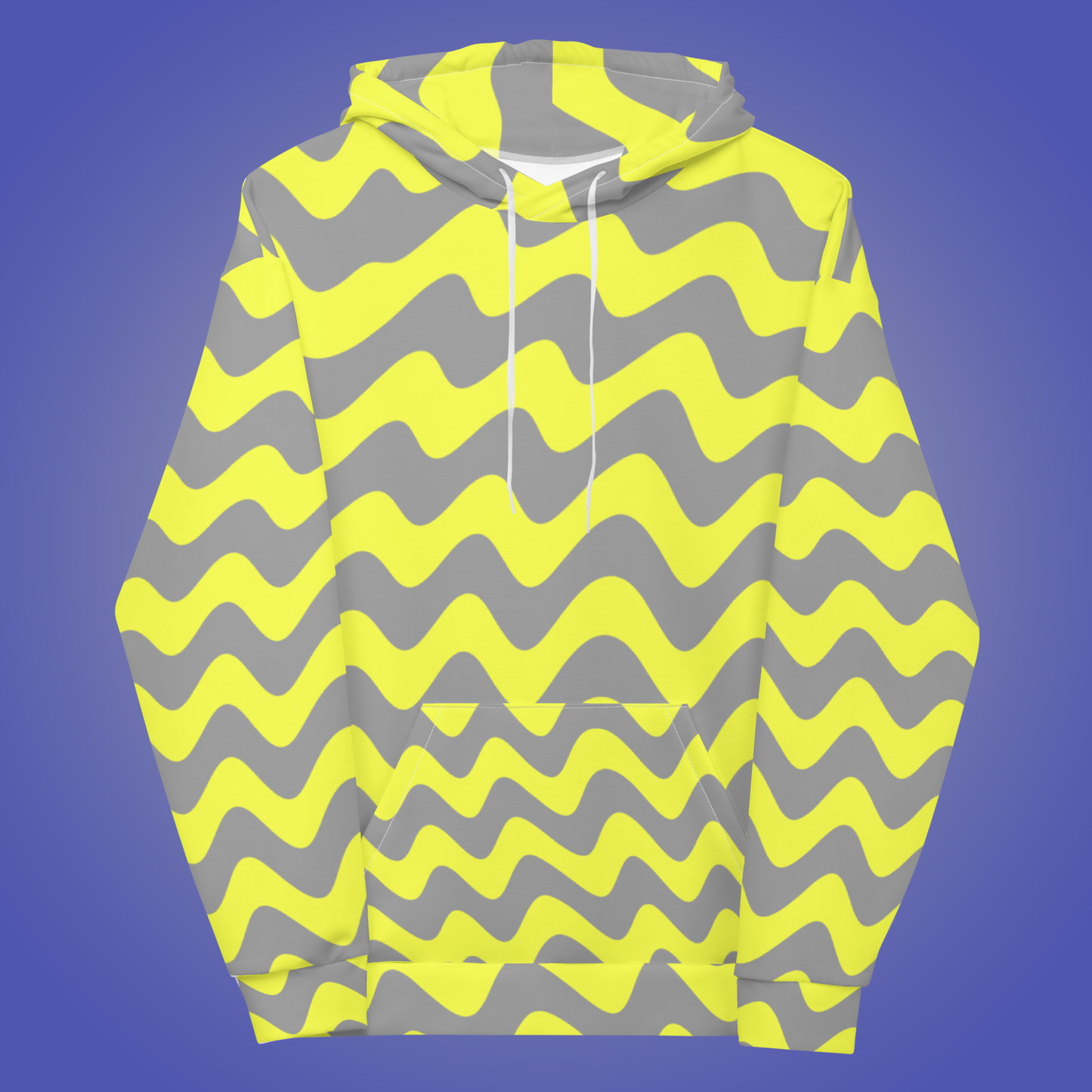 Trippy Wavy Striped Hoodie | Abstract Gray and Yellow Psychedelic Statement Aesthetic Streetwear