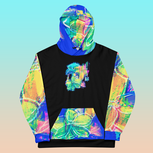 Neon Flower Glitch Hoodie | Unique Unisex Abstract Apparel XS-3XL