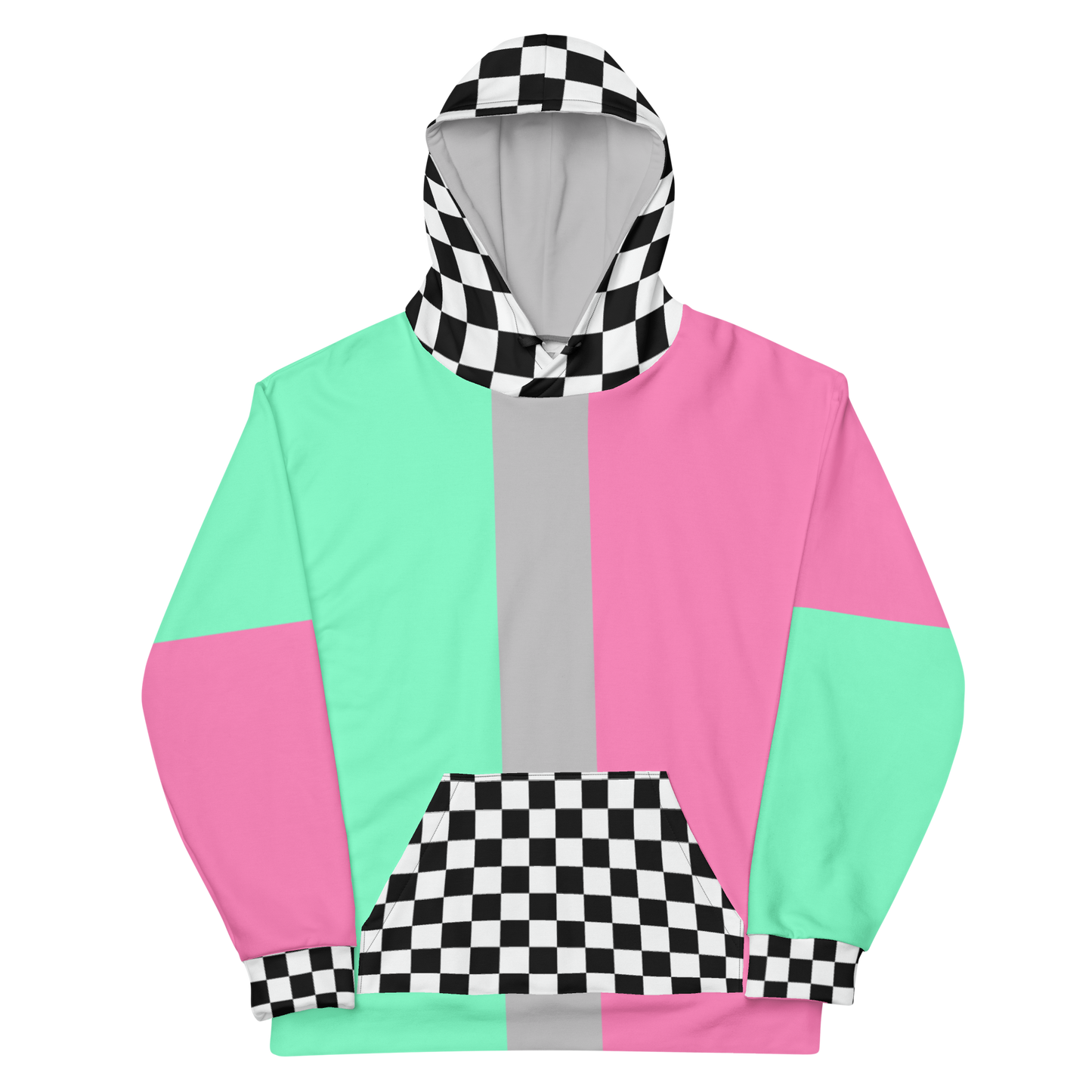 Color Block Watermelon Hoodie Mint Pink Unisex Fit | Aesthetic Kawaii Skater Checkerboard Apparel XS-3XL