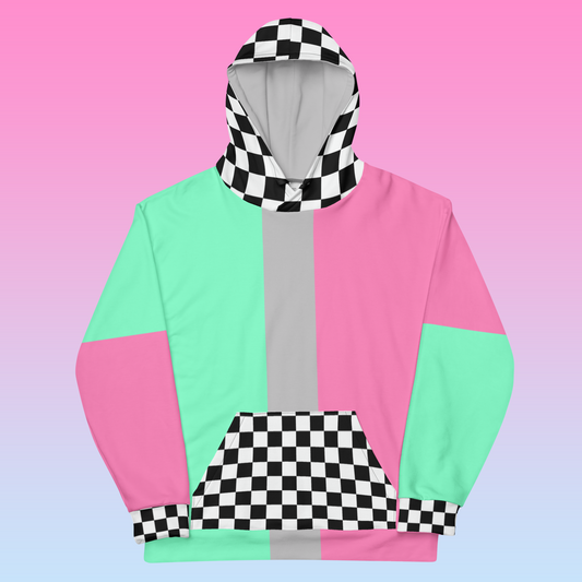 Color Block Watermelon Hoodie Mint Pink Unisex Fit | Aesthetic Kawaii Skater Checkerboard Apparel XS-3XL