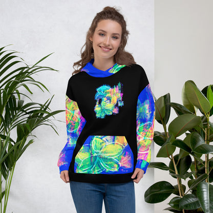 Neon Flower Glitch Hoodie | Unique Unisex Abstract Apparel XS-3XL