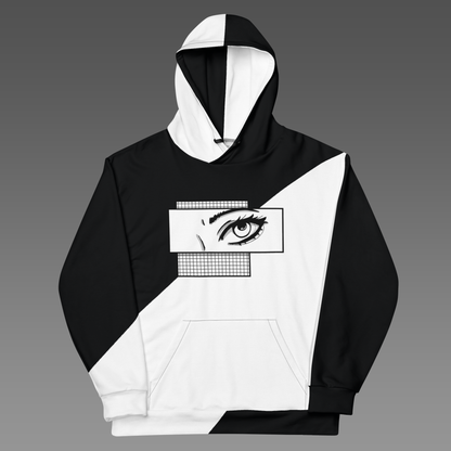 Black & White Eye Hoodie | Asymmetrical Anime Comic Aesthetic Kawaii Unisex Sweatshirt XS-3XL