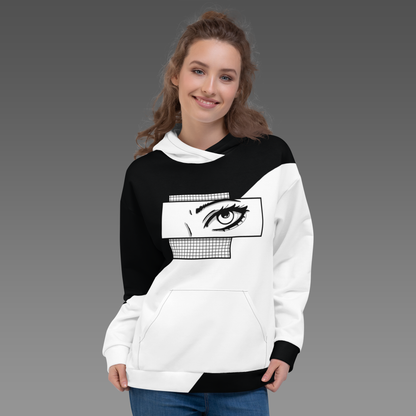 Black & White Eye Hoodie | Asymmetrical Anime Comic Aesthetic Kawaii Unisex Sweatshirt XS-3XL