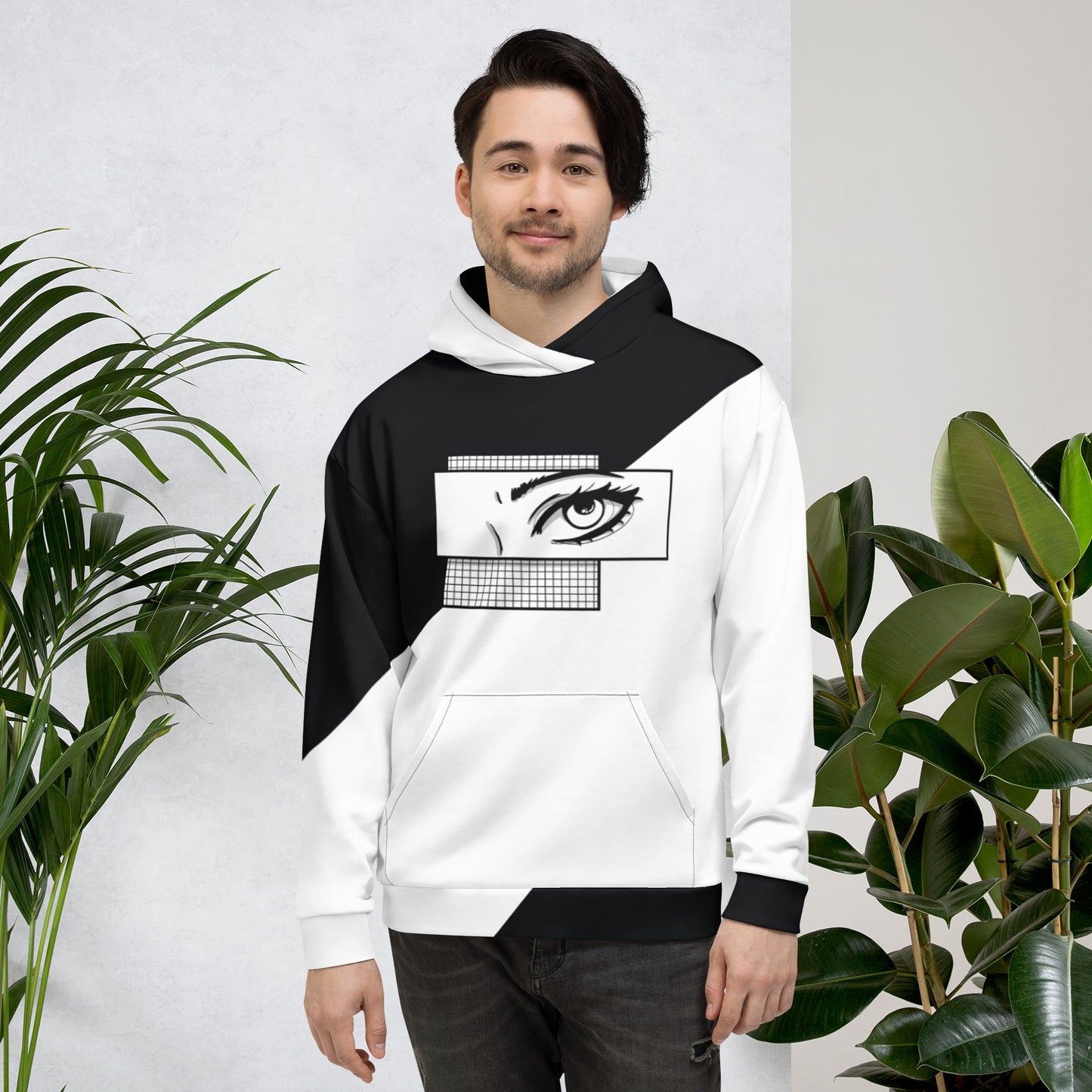 Black & White Eye Hoodie | Asymmetrical Anime Comic Aesthetic Kawaii Unisex Sweatshirt XS-3XL