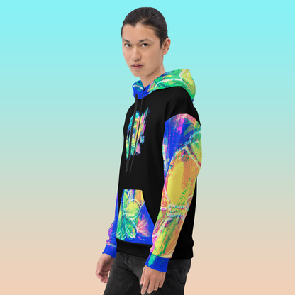 Neon Flower Glitch Hoodie | Unique Unisex Abstract Apparel XS-3XL