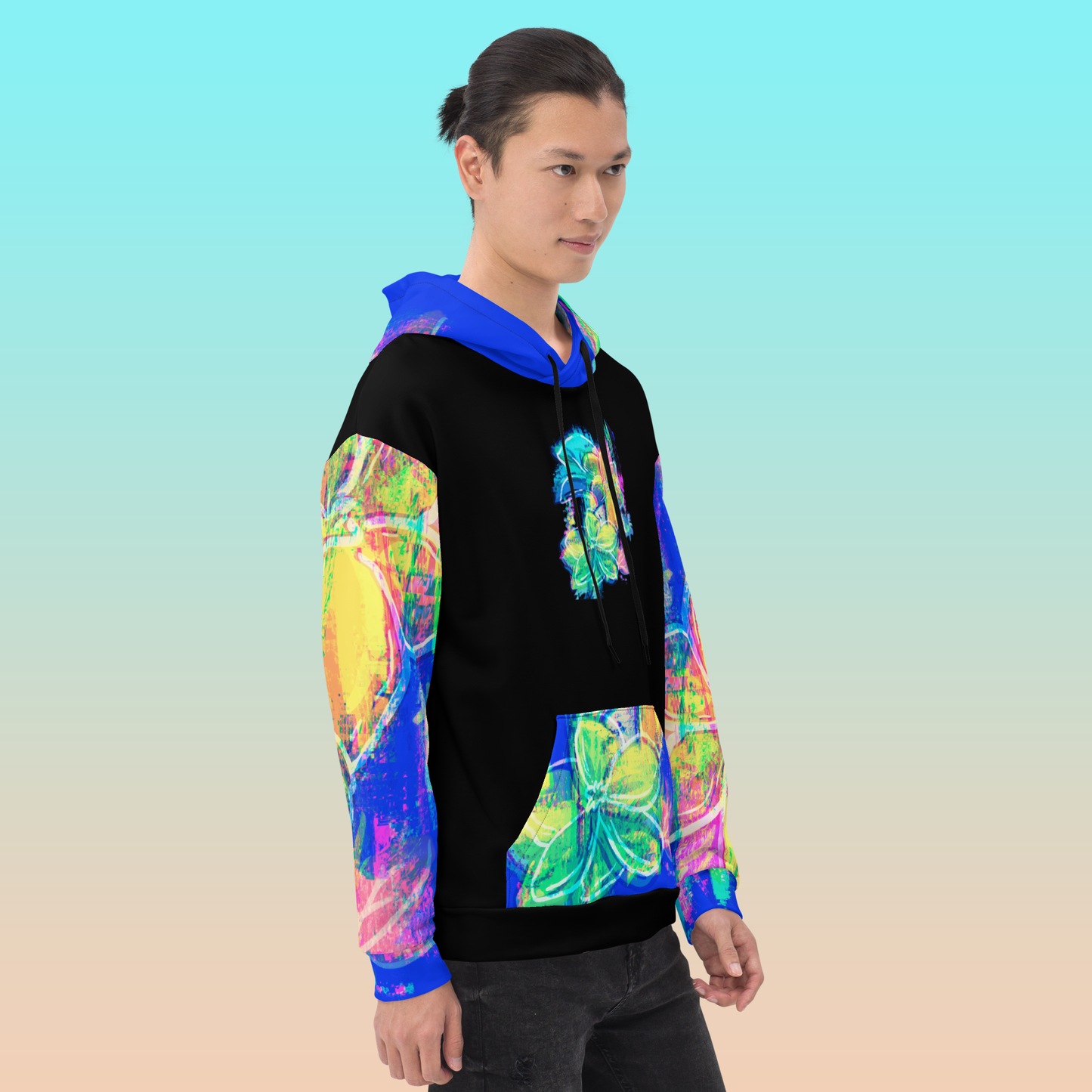 Neon Flower Glitch Hoodie | Unique Unisex Abstract Apparel XS-3XL