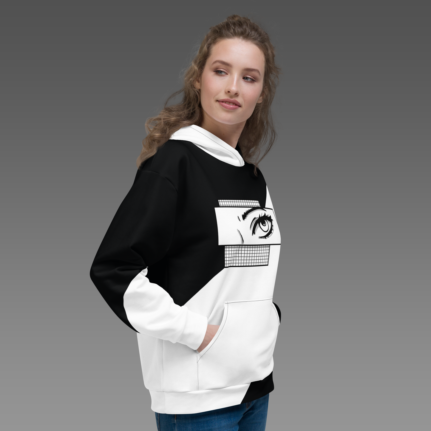 Black & White Eye Hoodie | Asymmetrical Anime Comic Aesthetic Kawaii Unisex Sweatshirt XS-3XL