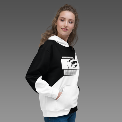 Black & White Eye Hoodie | Asymmetrical Anime Comic Aesthetic Kawaii Unisex Sweatshirt XS-3XL